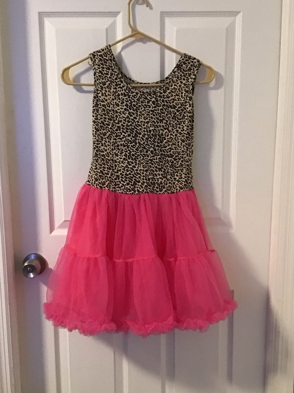 Leopard Print Bodice with Hot Pink Tulle Skirt Girls Dance Costume